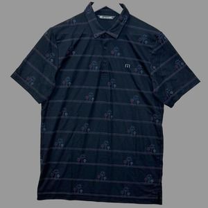 Travis Mathew Golf Polo Shirt Black Palm Tree Stripe Short Sleeve Men's M NWOT